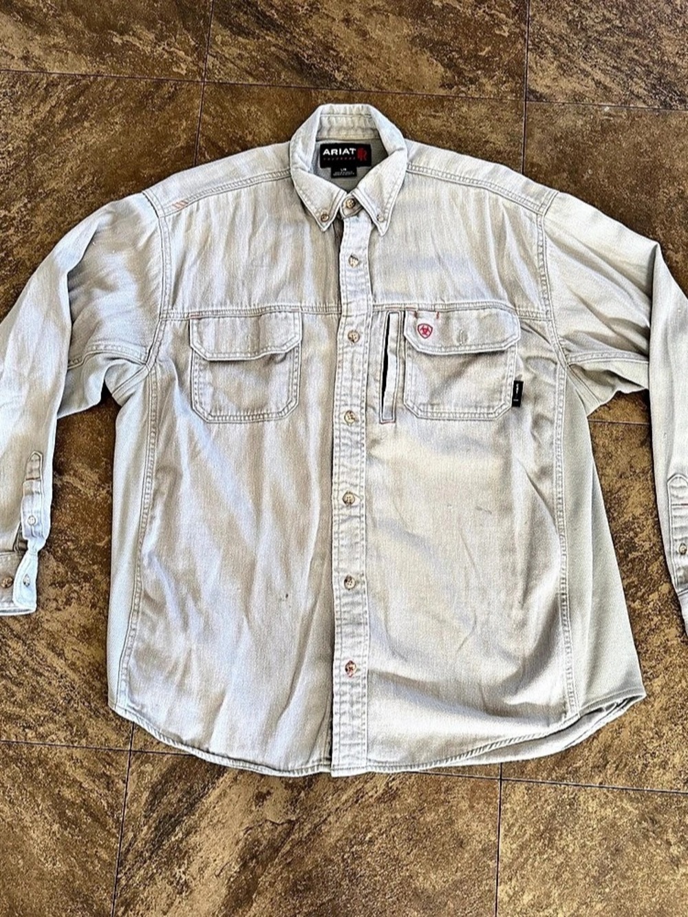 Ariat FR Work Shirt Mens Large Gray Solid Vent Long Sleeve Button Up & Side Zip
